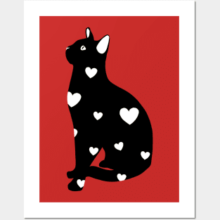 Black kitty with heart pattern Posters and Art